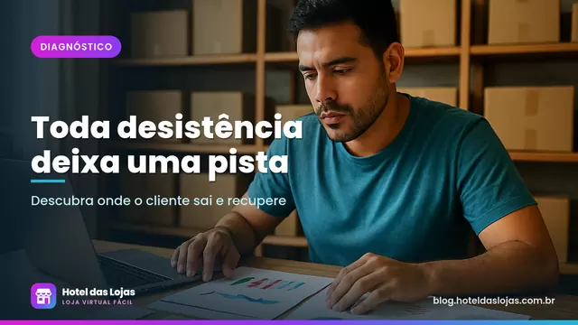 Lojista analisa anotações e gráficos impressos na mesa do estoque para entender desistências