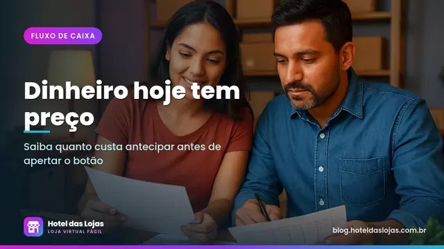 Casal de lojistas revisa contas e planilha de fluxo de caixa impressa no escritório de casa