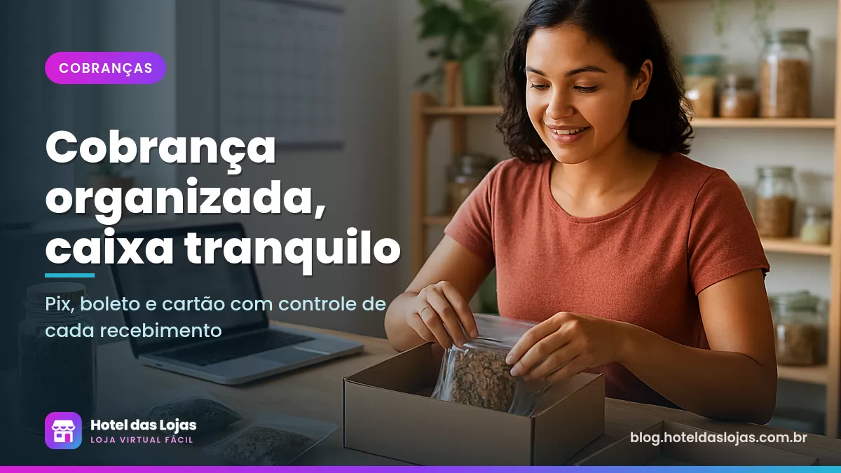 Lojista de produtos naturais organiza caixas de assinatura mensal com chás e granola sobre a mesa