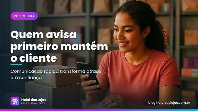 Lojista confere caixas prontas para envio enquanto acompanha o rastreio dos pedidos no celular