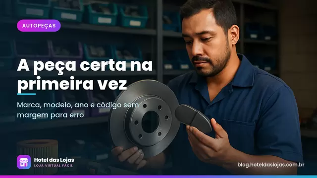 Mecânico comparando disco de freio com peça na mão em estoque organizado de autopeças