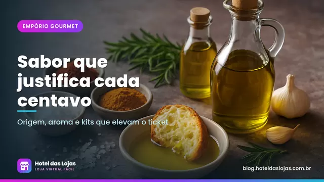 Garrafas de azeite extravirgem e potes de temperos coloridos sobre bancada de pedra com pão e alecrim