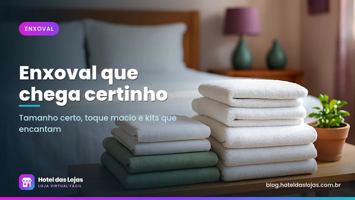 Lençóis e toalhas dobrados sobre banco de madeira ao lado de cama arrumada com luz da manhã
