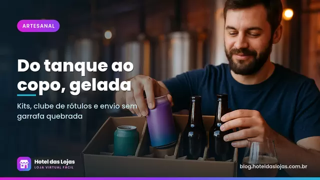 Cervejeiro monta kit de degustação com garrafas e latas de cerveja artesanal em caixa com divisórias