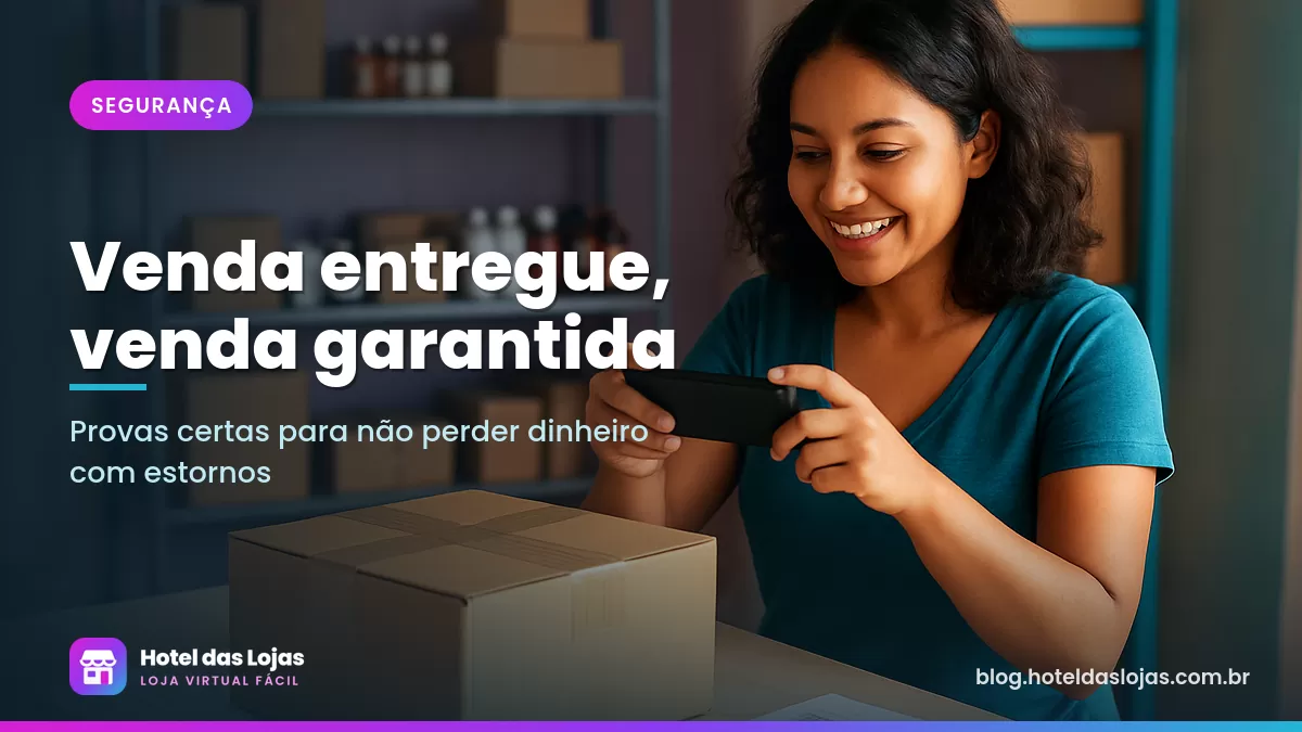 Lojista fotografa caixa lacrada com nota fiscal e etiqueta de envio antes de despachar o pedido