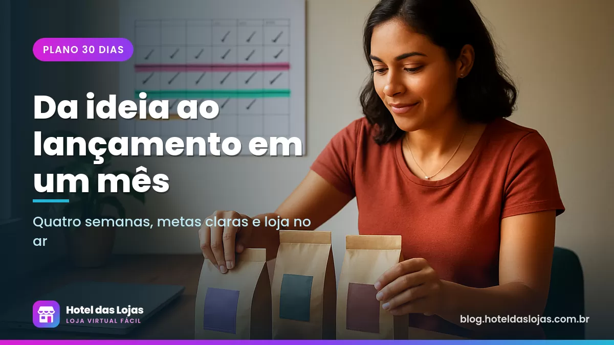 Empreendedor organiza pacotes de café para fotos diante de um calendário de parede marcado por semanas