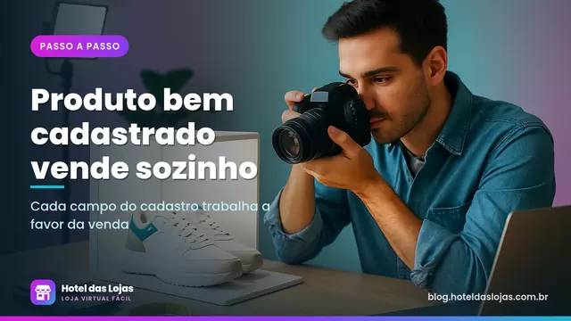Empreendedor fotografando um tênis em mesa branca com balança e fita métrica ao lado para cadastrar na loja