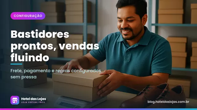Lojista de calçados pesa caixa de envio em balança digital ao lado de fita métrica e caixas kraft