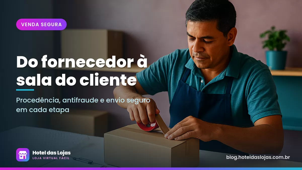 Lojista lacrando caixa parda com console embalado em plástico bolha sobre bancada com prancheta