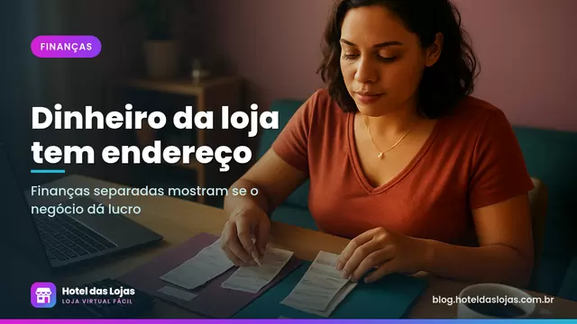 Empreendedor organiza comprovantes em duas pastas separadas sobre a mesa do escritório em casa, ao lado da calculadora