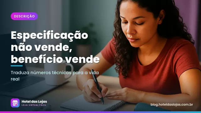 Mulher faz anotações em caderno ao lado de fones sem fio, smartwatch e caixa de som sobre a mesa