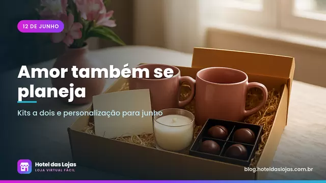 Caixa de presente para casal com duas canecas iguais, vela aromática, chocolates e cartão escrito à mão