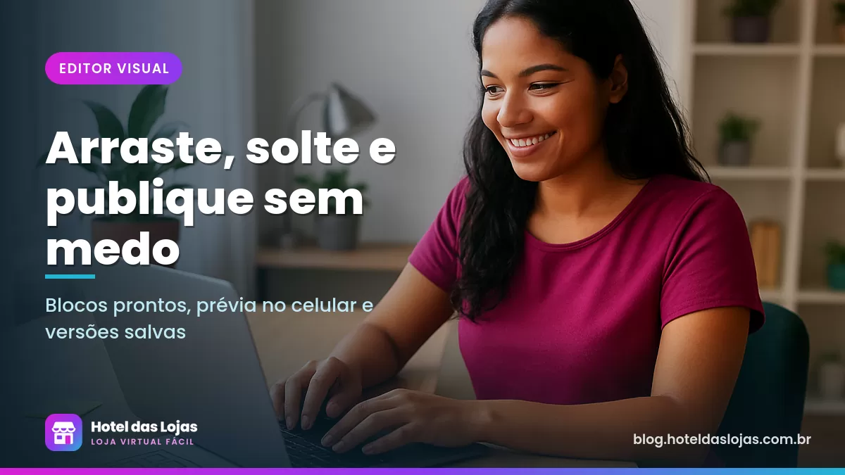 Empreendedora no notebook com esboços em papel do layout da página da loja sobre a mesa
