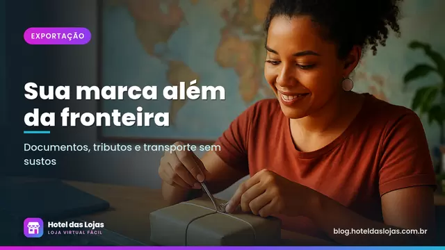 Artesã fecha pacote acolchoado para envio ao exterior em mesa com joias e mapa-múndi na parede
