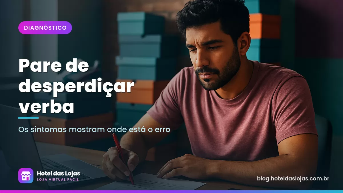 Dono de loja de tênis revisa uma lista de verificação com caneta vermelha ao lado de caixas de calçados