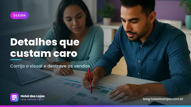 Dupla de sócios revisa o layout impresso da loja com anotações em caneta vermelha sobre uma mesa