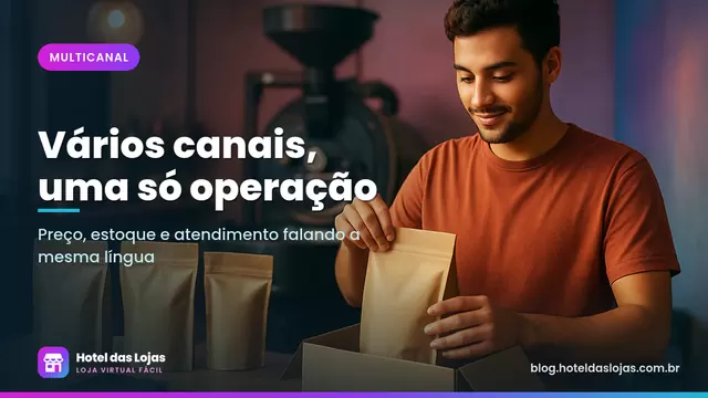 Dono de torrefação embala pacotes de café especial para envio em uma bancada com balança e grãos torrados