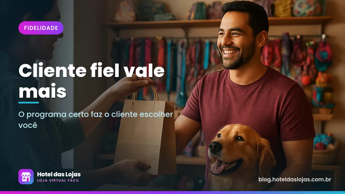 Cliente com seu cachorro recebe uma sacola de petiscos da dona de um pet shop aconchegante