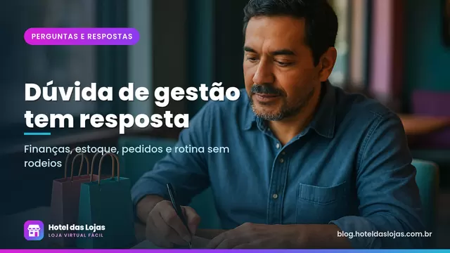 Empreendedor anota perguntas em um caderno na mesa de um café, com sacolas de compras ao lado