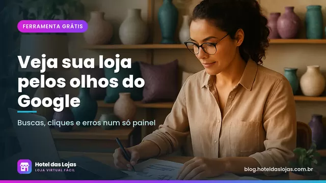 Lojista de decoração analisa gráficos impressos e faz anotações em mesa cercada de vasos e almofadas