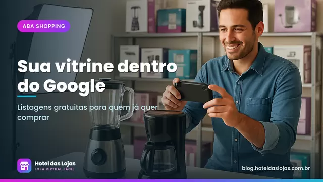 Lojista fotografa liquidificador e cafeteira em mesa branca com iluminação de estúdio e caixas ao fundo
