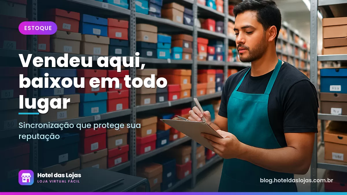 Funcionário confere caixas de tênis em prateleiras etiquetadas por tamanho em um estoque organizado