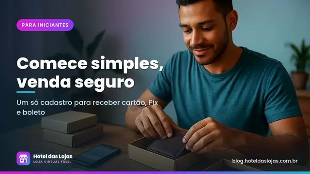 Jovem empreendedor embala carteiras de couro em caixas enquanto confere uma notificação de pagamento no celular