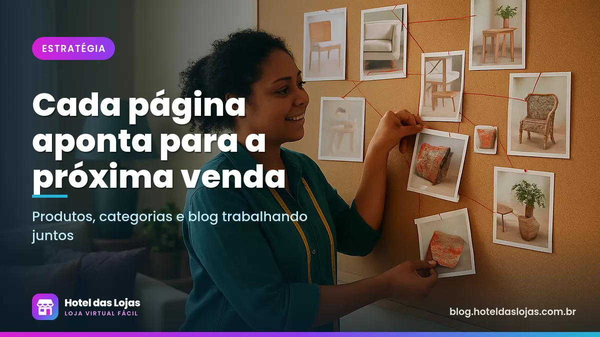 Lojista de decoração liga fotos de produtos com barbante vermelho em um quadro de cortiça no ateliê