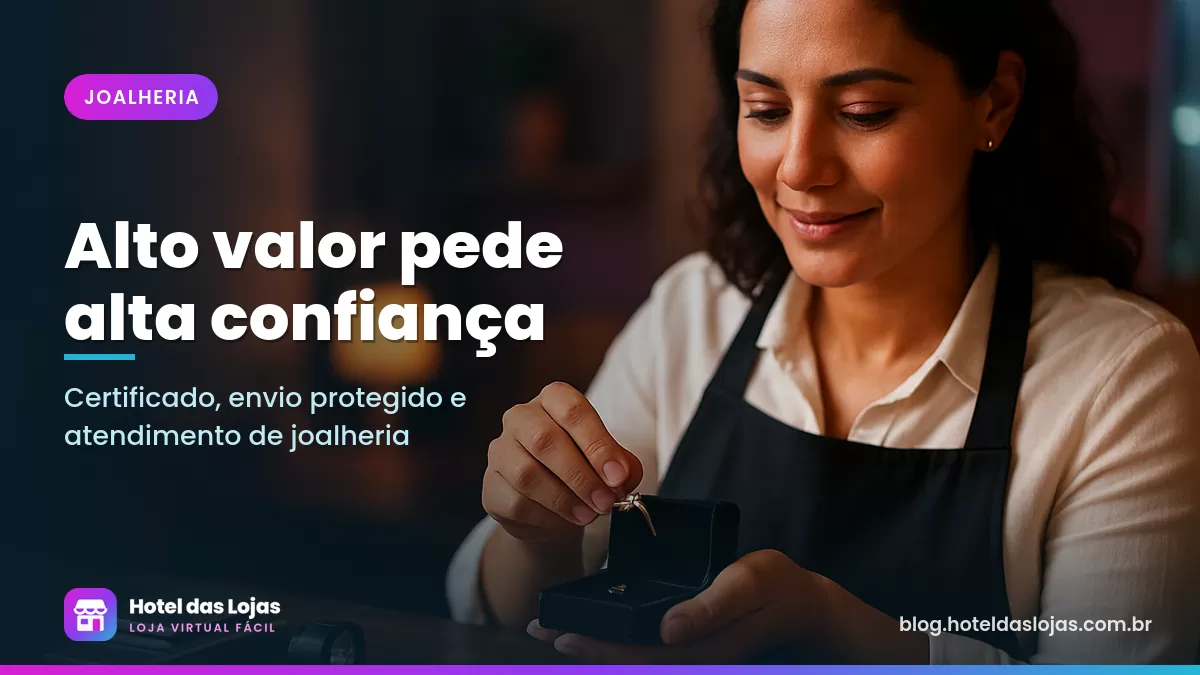 Joalheiro colocando anel de ouro com pedra em estojo de veludo sobre balcão com lupa e balança de precisão