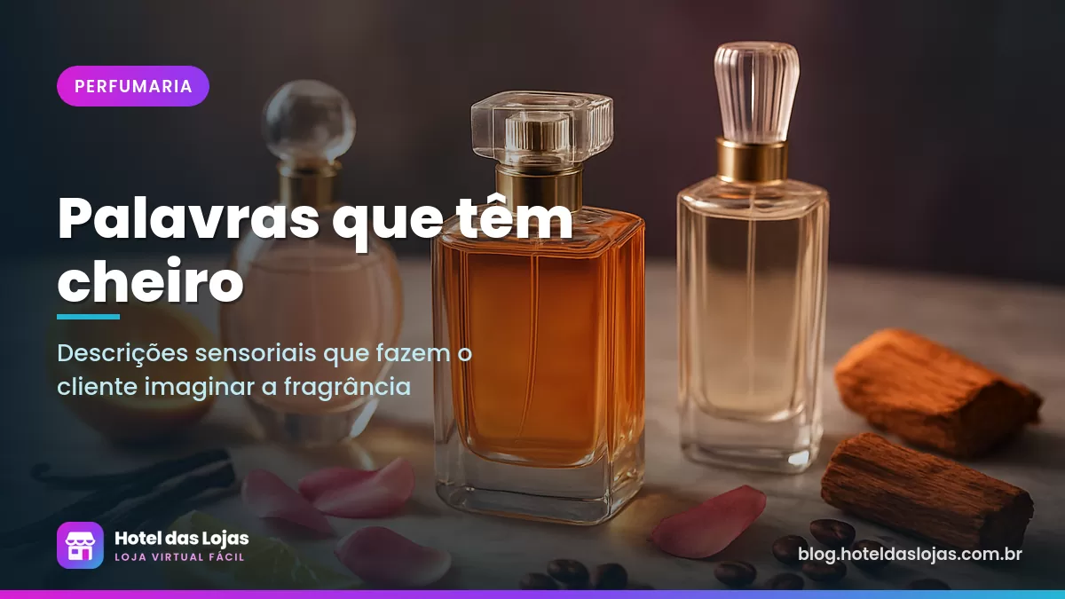 Frascos de perfume sobre mármore cercados de laranja, baunilha, pétalas de rosa, madeira e grãos de café