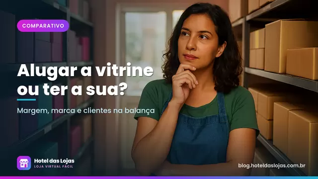 Lojista entre duas prateleiras, uma com caixas da própria marca e outra com caixas de envio comuns
