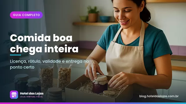 Empreendedora embala potes de geleia, granola e biscoitos em caixa de papelão para entrega de pedido online