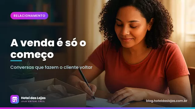 Empreendedora escreve um bilhete de agradecimento à mão para colocar dentro de uma caixa de pedido