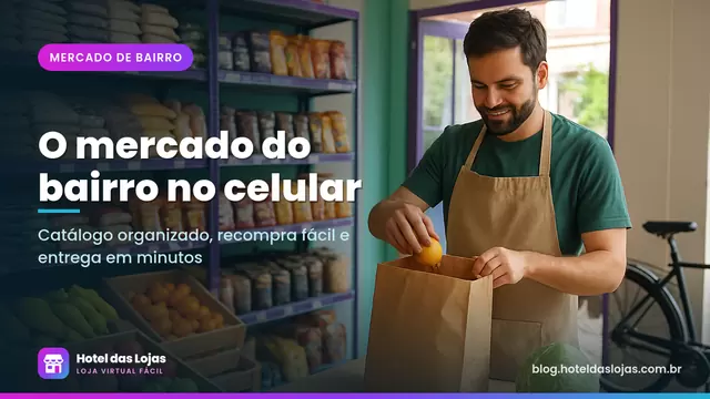 Atendente embalando compras de mercearia em sacolas para entrega num mercadinho de bairro