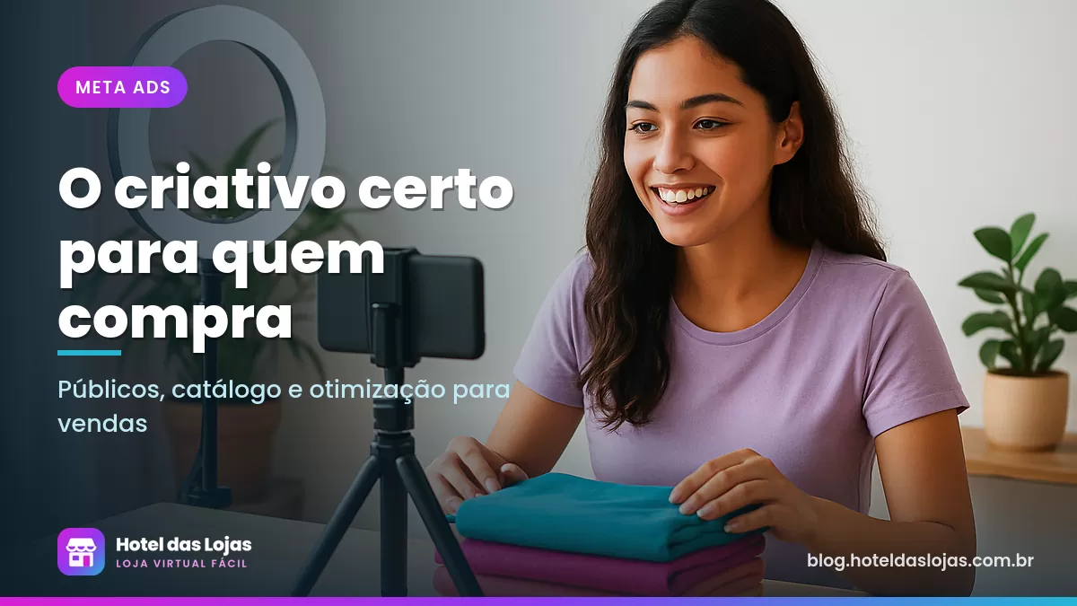 Lojista gravando vídeo de produto com o celular em um tripé para usar em anúncios nas redes sociais