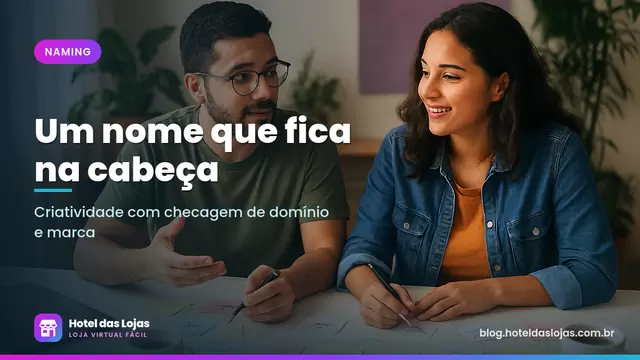 Dois sócios fazem brainstorming com papéis adesivos e cartões riscados para escolher o nome da loja