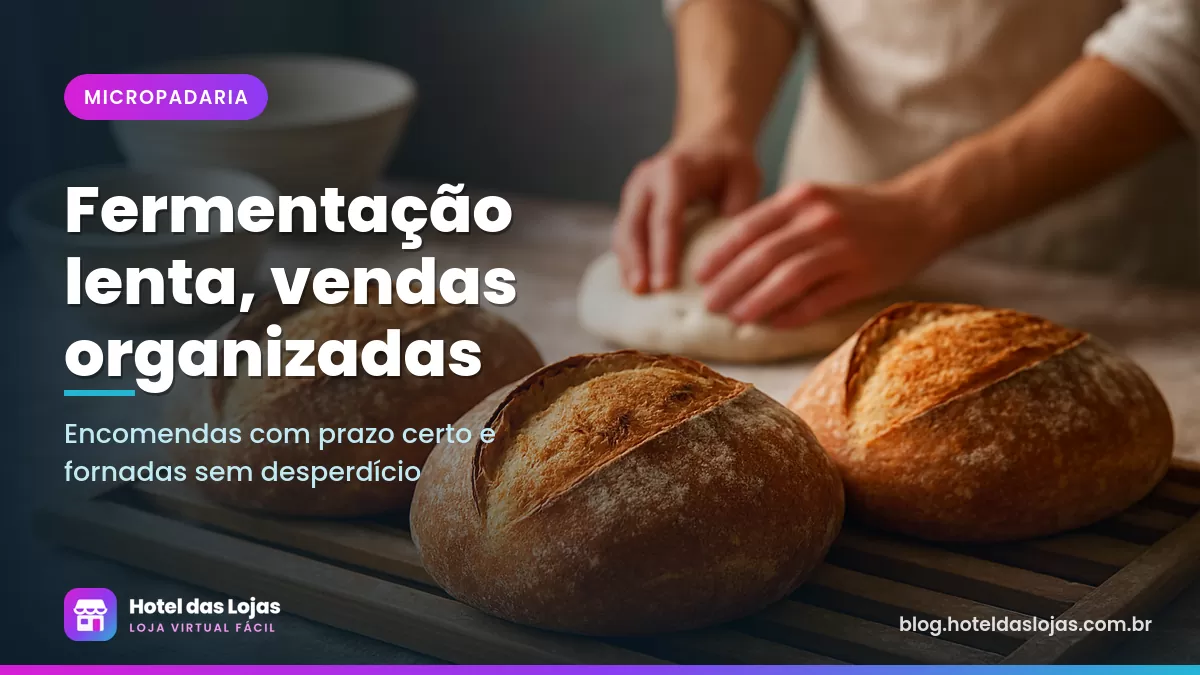 Pães de fermentação natural com casca dourada esfriando em grade de madeira numa micropadaria