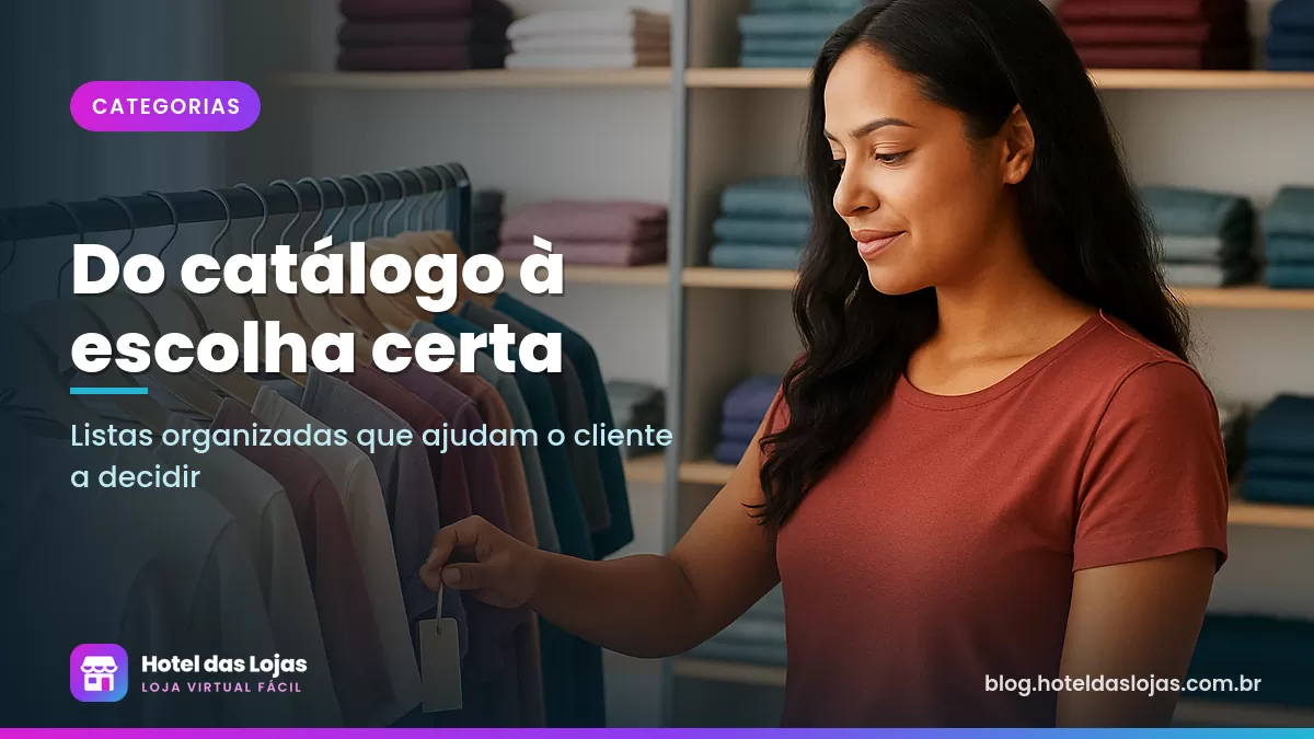Cliente escolhe roupas em uma arara organizada por cor e tamanho em uma loja bem iluminada