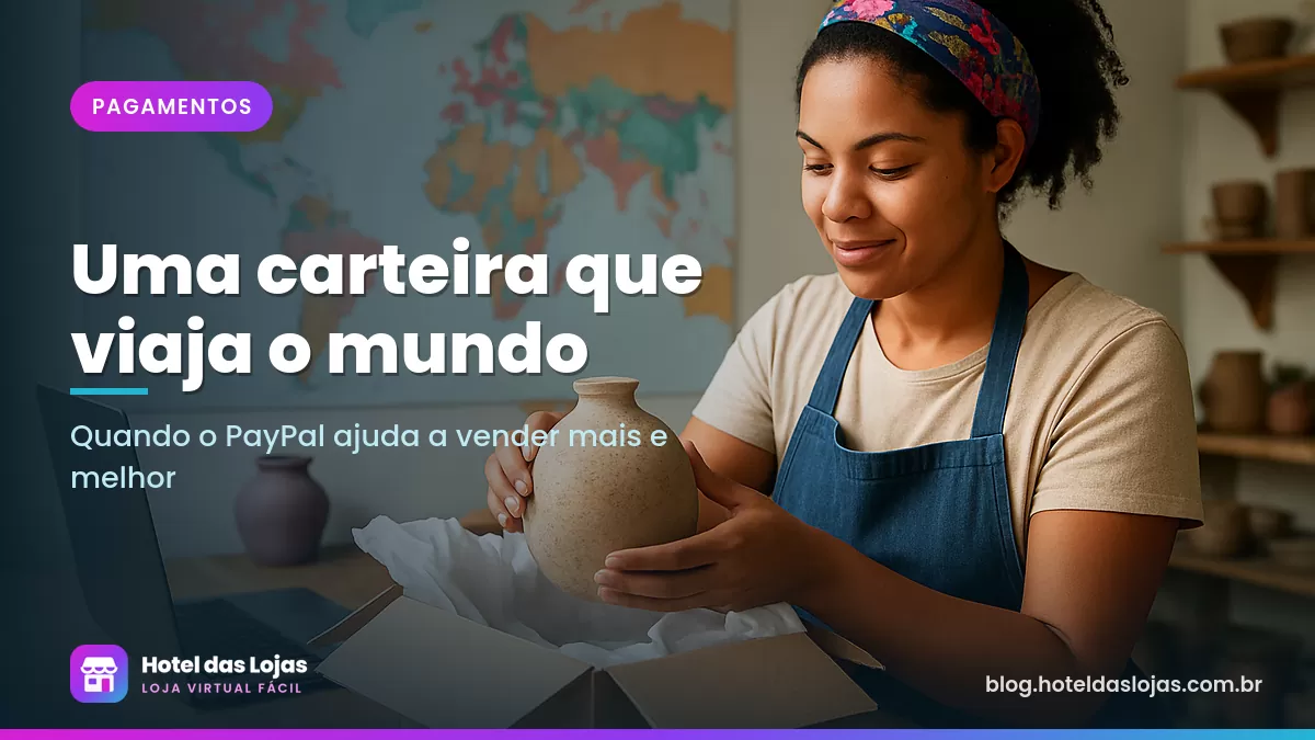 Artesã embala peça de cerâmica em caixa com papel de seda para envio ao exterior