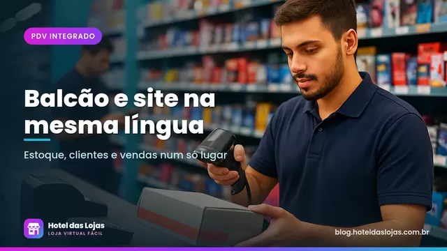 Atendente de loja de autopeças registrando uma venda no caixa enquanto colega confere as prateleiras