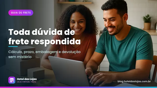 Casal de lojistas mede caixas com fita métrica e balança na mesa da cozinha para calcular o frete