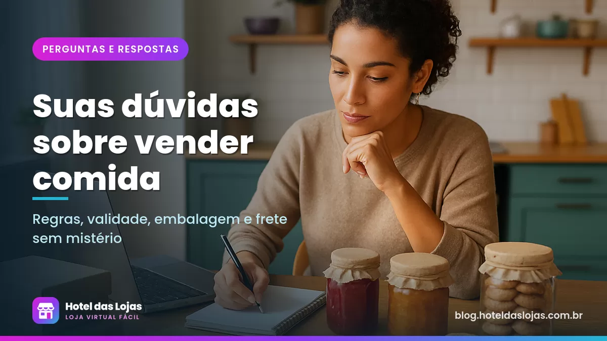 Empreendedora com notebook e caderno ao lado de potes de geleia e biscoitos embalados numa mesa de cozinha