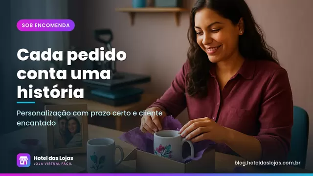 Empreendedora embala canecas personalizadas, quadro com foto e caixa de madeira gravada em ateliê caseiro