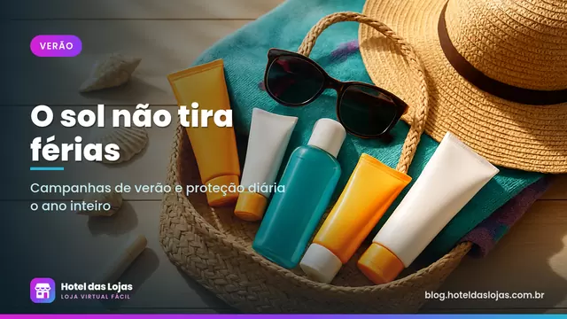 Protetores solares, gel pós-sol, chapéu de palha e óculos escuros arrumados como kit de verão sobre mesa clara