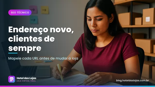Gestor de loja virtual compara duas planilhas impressas com marca-texto ao lado do notebook