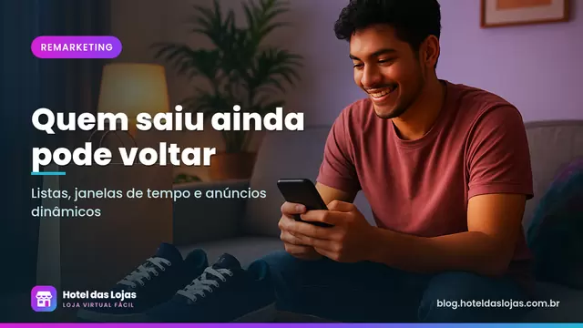 Rapaz no sofá olhando um par de tênis ao lado da sacola de compras enquanto segura o celular