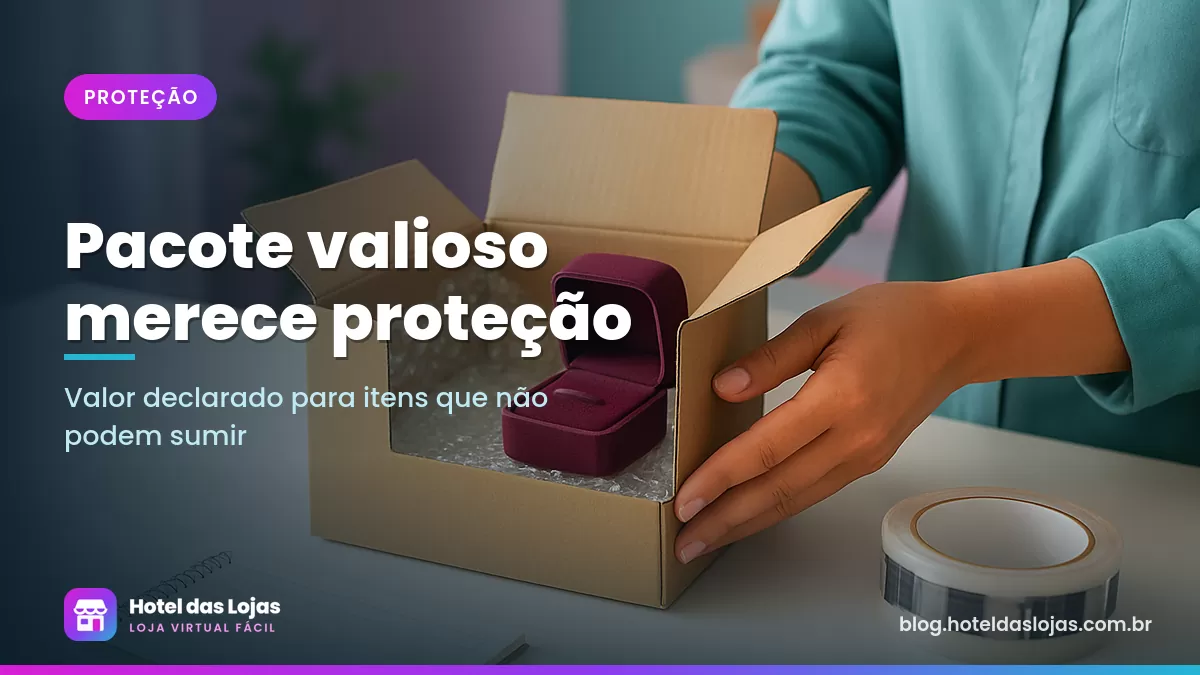 Joalheiro coloca caixa de anel em embalagem reforçada com plástico bolha e fita de segurança no balcão