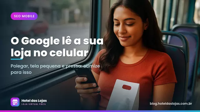 Jovem no ônibus navega pelo celular com uma sacola de produtos de skincare no colo