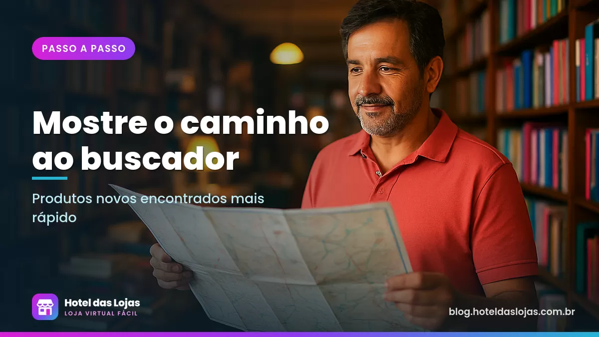 Dono de livraria segura um mapa de papel entre estantes de livros, em uma livraria independente