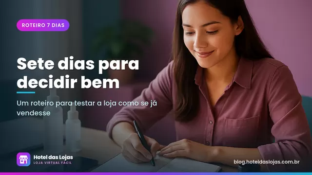 Empreendedora com agenda semanal, celular e notebook planejando o teste grátis da loja virtual com produtos de skincare